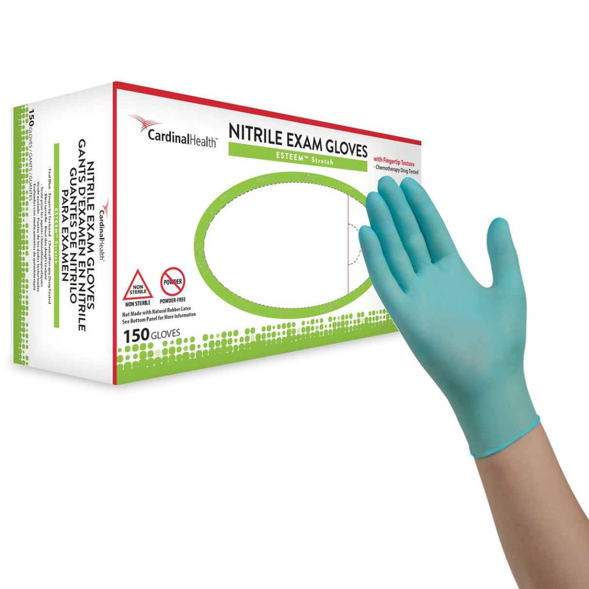Exam Glove ESTEEM™ Stretch Small NonSterile Nitrile Standard Cuff Length Textured Fingertips Teal Chemo Tested - BeHope