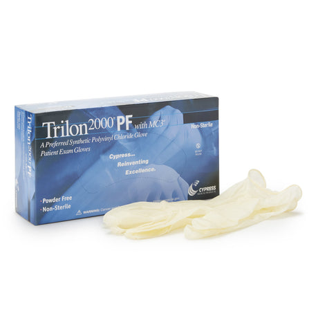 Exam Glove Trilon 2000® PF with MC3® Large NonSterile Stretch Vinyl Standard Cuff Length Smooth Ivory Not Rated WITH PROP. 65 WARNING - BeHope