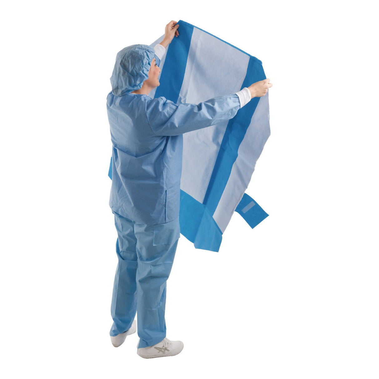 SMART-FOLD* H650 Sterilization Wrap White / Blue 40 X 55 Inch Dual Layer SMS Polypropylene Steam / EO Gas / Hydrogen Peroxide - BeHope