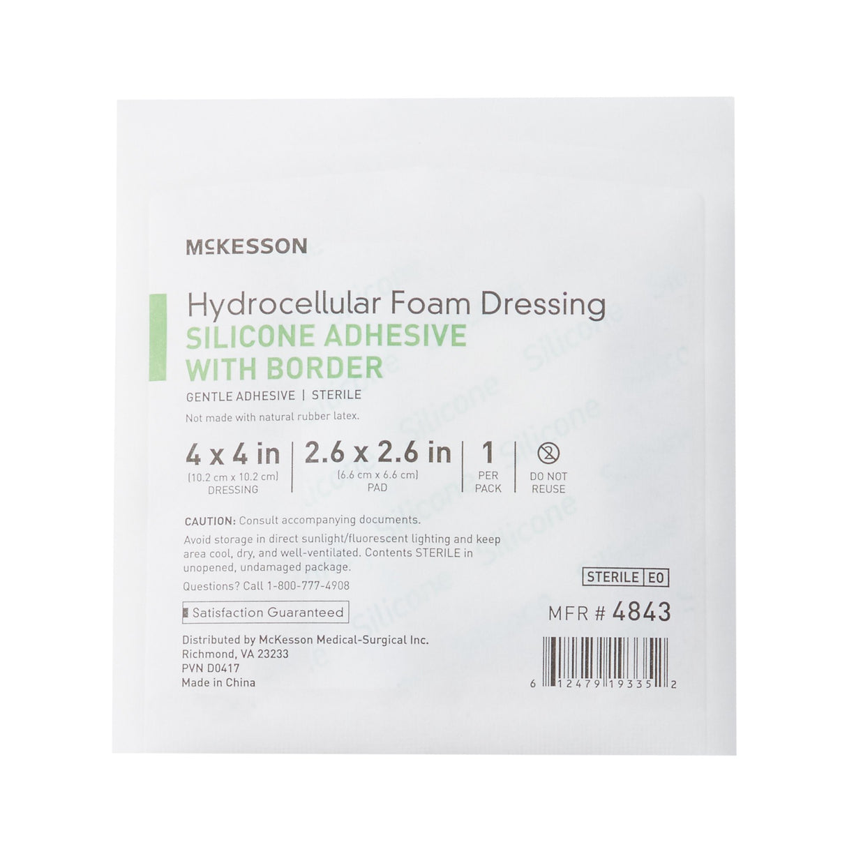 Foam Dressing McKesson 4 X 4 Inch With Border Film Backing Silicone Gel Adhesive Square Sterile - BeHope