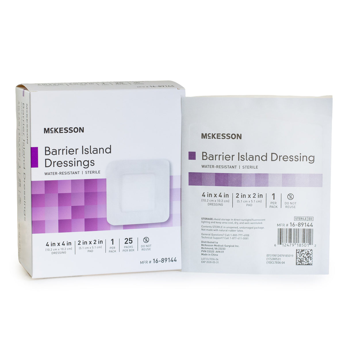 Barrier Island Composite Dressing McKesson 4 X 4 Inch Square Sterile Water Resistant Film Backing - BeHope