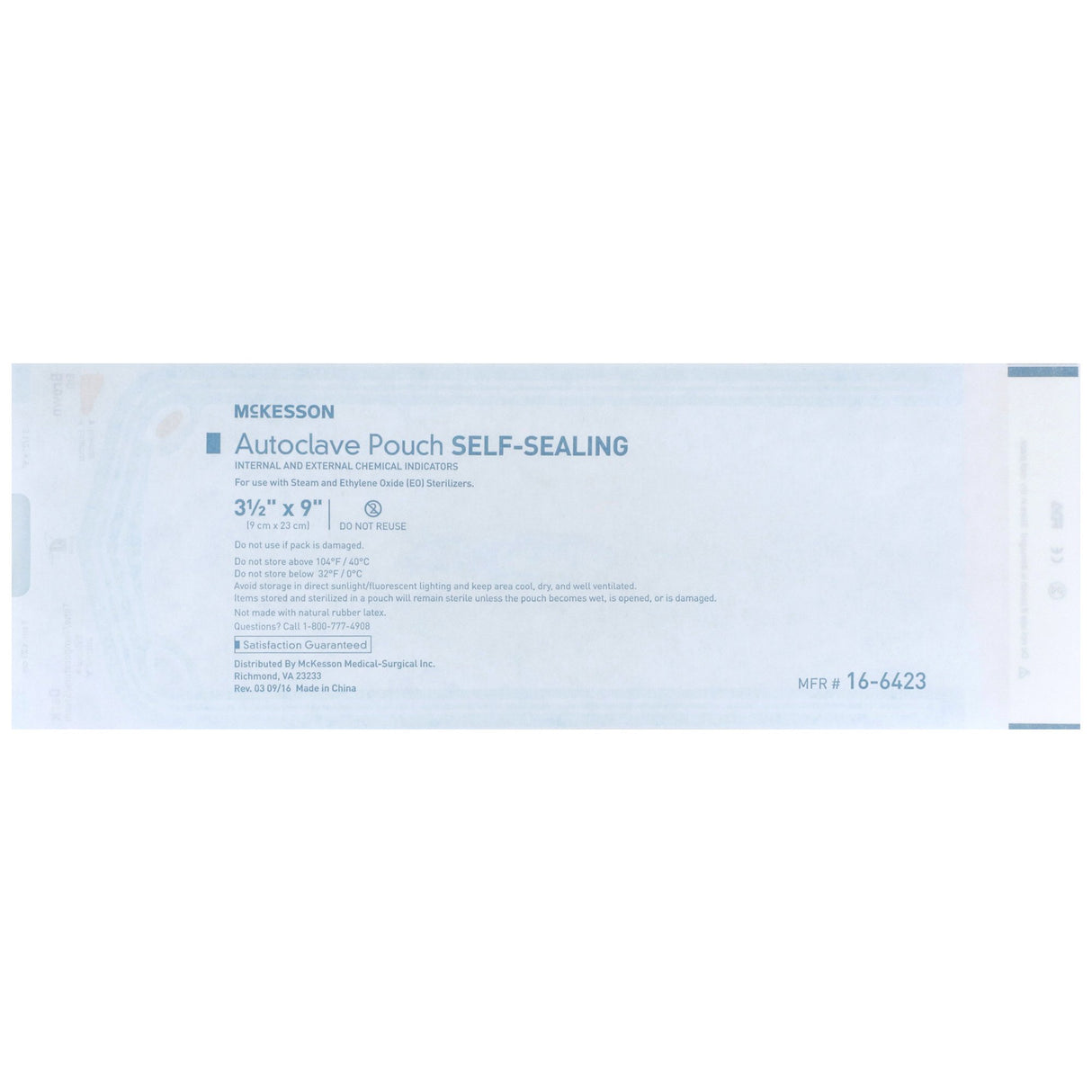 Sterilization Pouch McKesson Ethylene Oxide (EO) Gas / Steam 3-1/2 X 9 Inch Transparent Blue / White Self Seal Paper / Film - BeHope