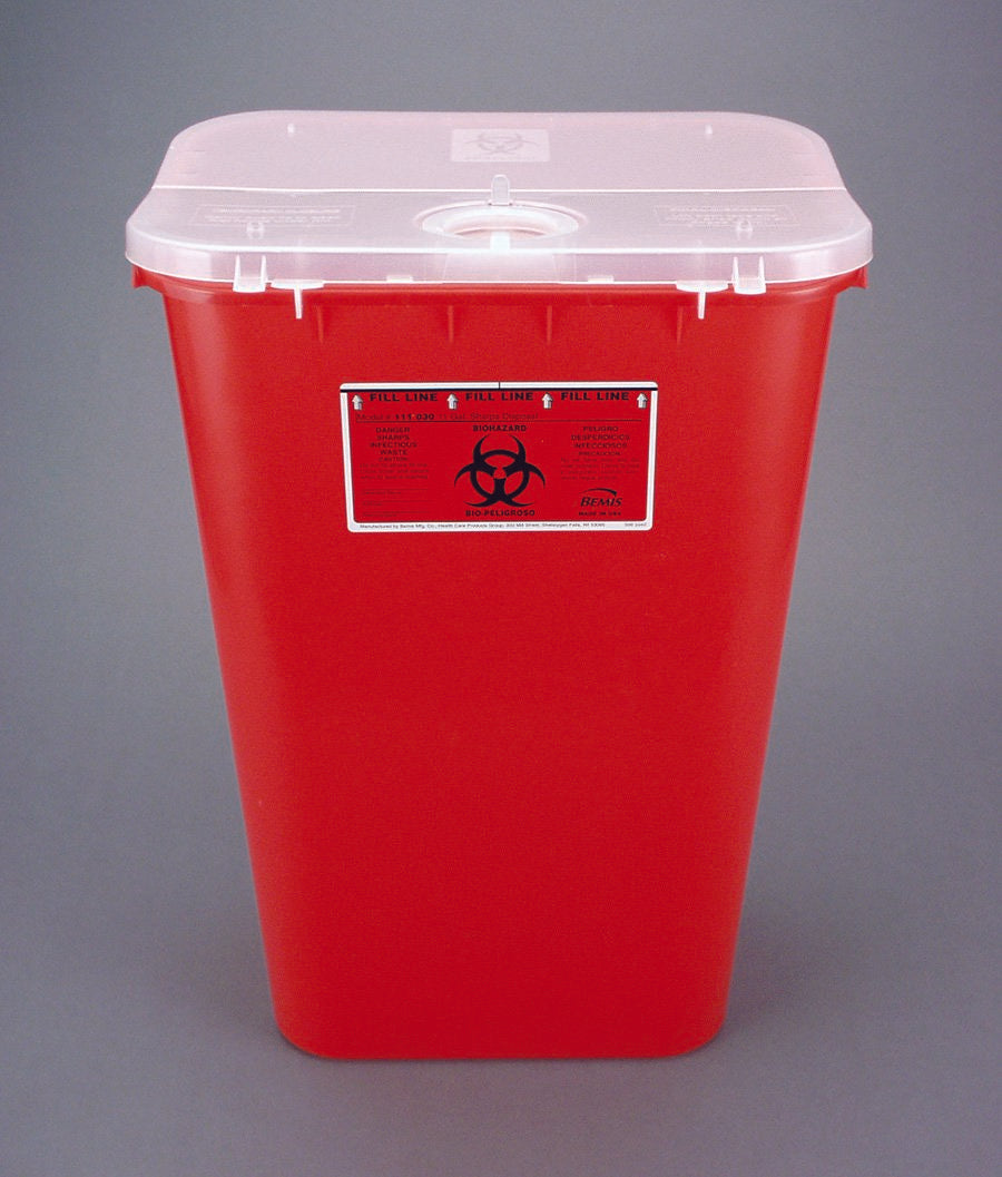 Sharps Container Bemis™ Sentinel Red Base 22-1/2 H X 16-1/2 L X 11-13/16 W Inch Horizontal / Vertical Entry 11 Gallon - BeHope