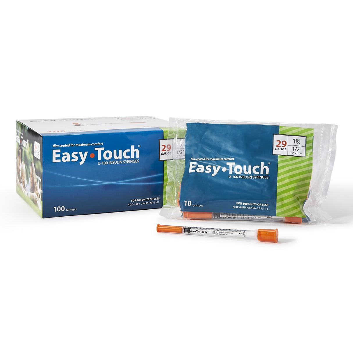 Standard Insulin Syringe with Needle EasyTouch™ 1 mL 1/2 Inch 29 Gauge NonSafety Thin Wall - BeHope
