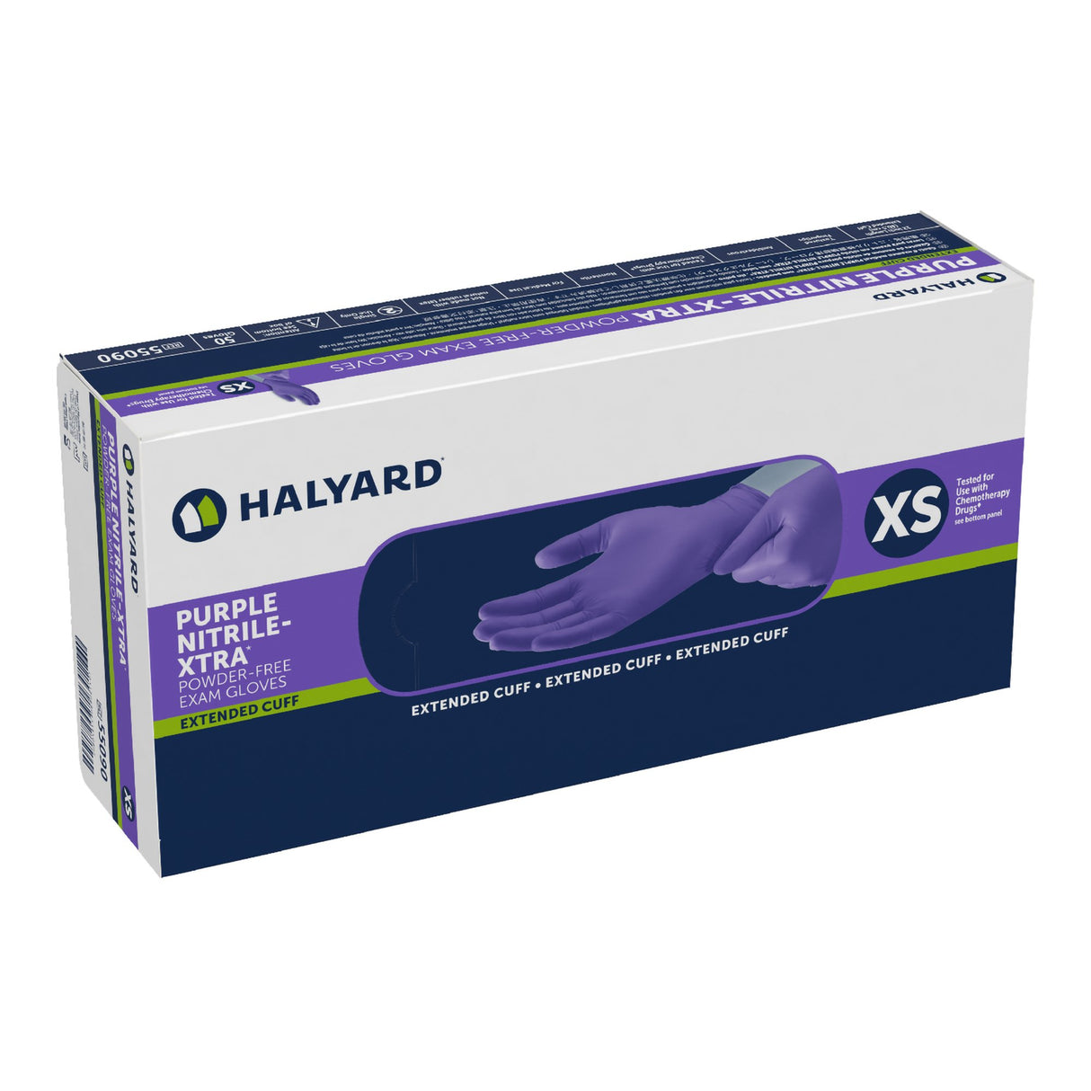Exam Glove Purple Nitrile-Xtra™ X-Small NonSterile Nitrile Extended Cuff Length Textured Fingertips Purple Chemo Tested - BeHope