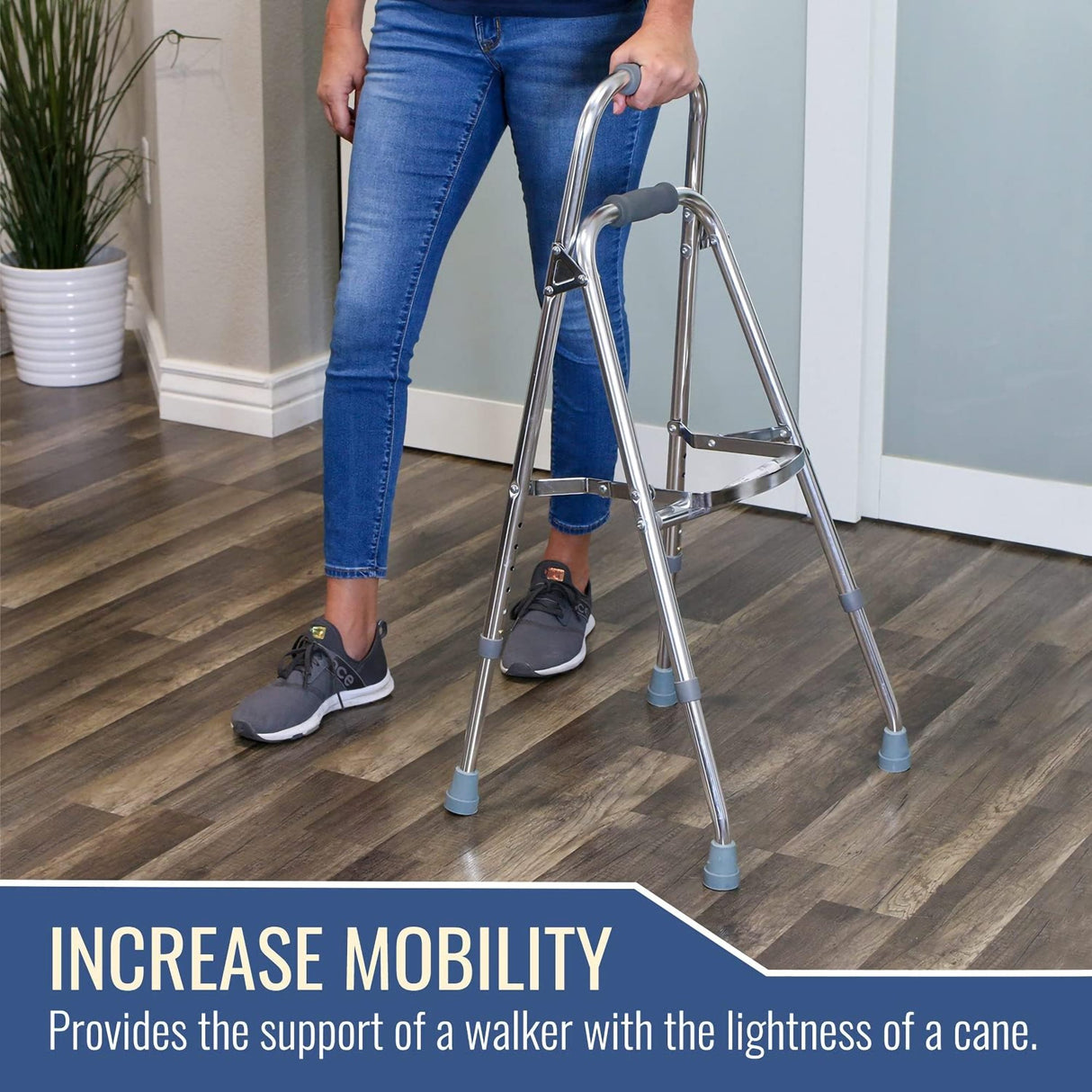 Side Step Folding Walker DMI Hemi Aluminum Frame 250 lbs, Weight Capacity 30 ro 35 Inch Height - BeHope