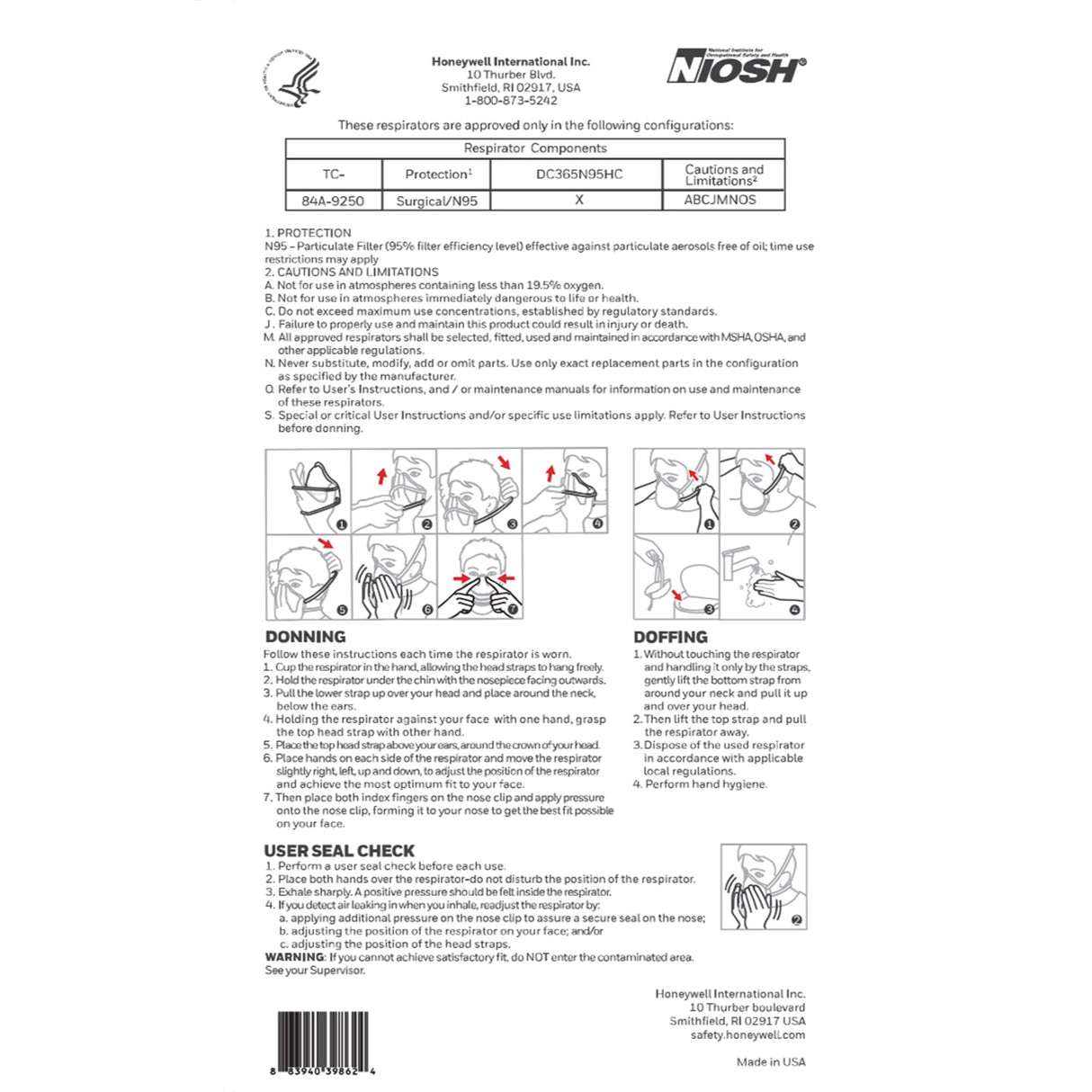 Particulate Respirator / Surgical Mask Honeywell DC365 Medical N95 ASTM F1862 Elastic Strap One Size Fits Most - BeHope