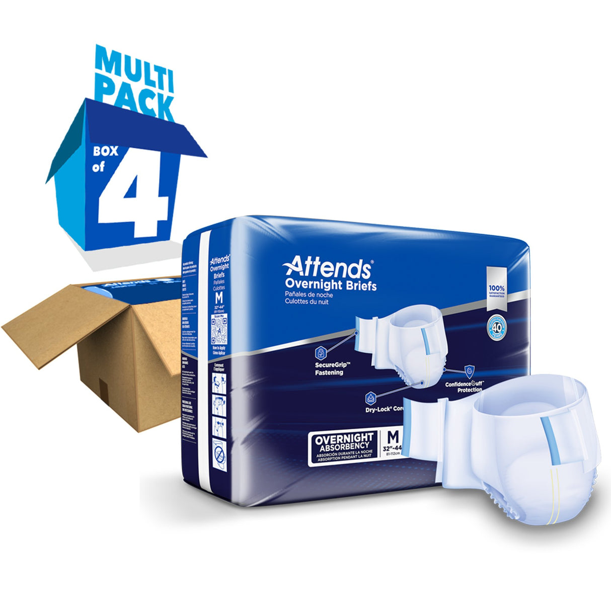 Unisex Adult Incontinence Brief Attends® Overnight Medium Disposable Heavy Absorbency - BeHope