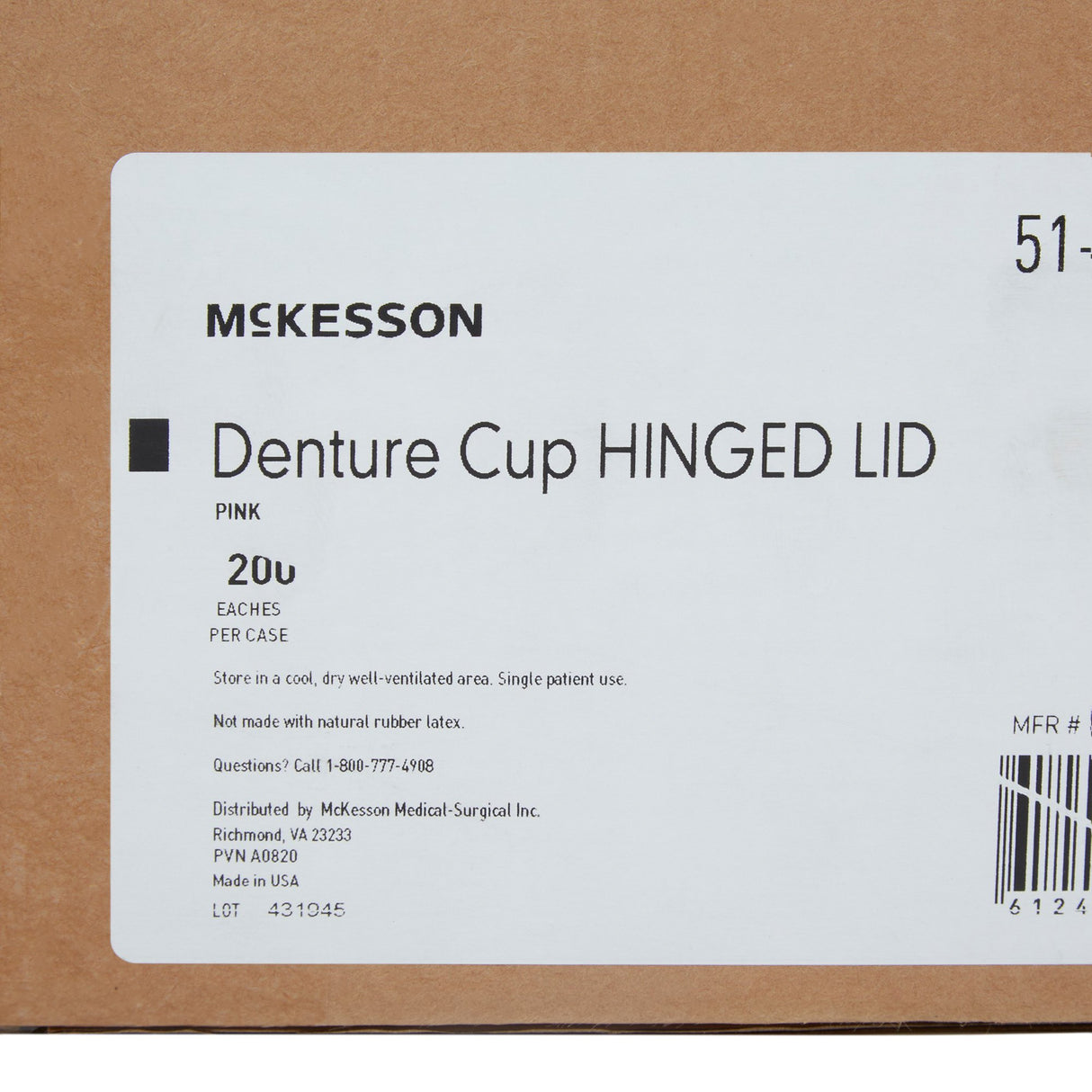 McKesson Denture Cup 8 oz. Pink Hinged Lid Single Patient Use - BeHope