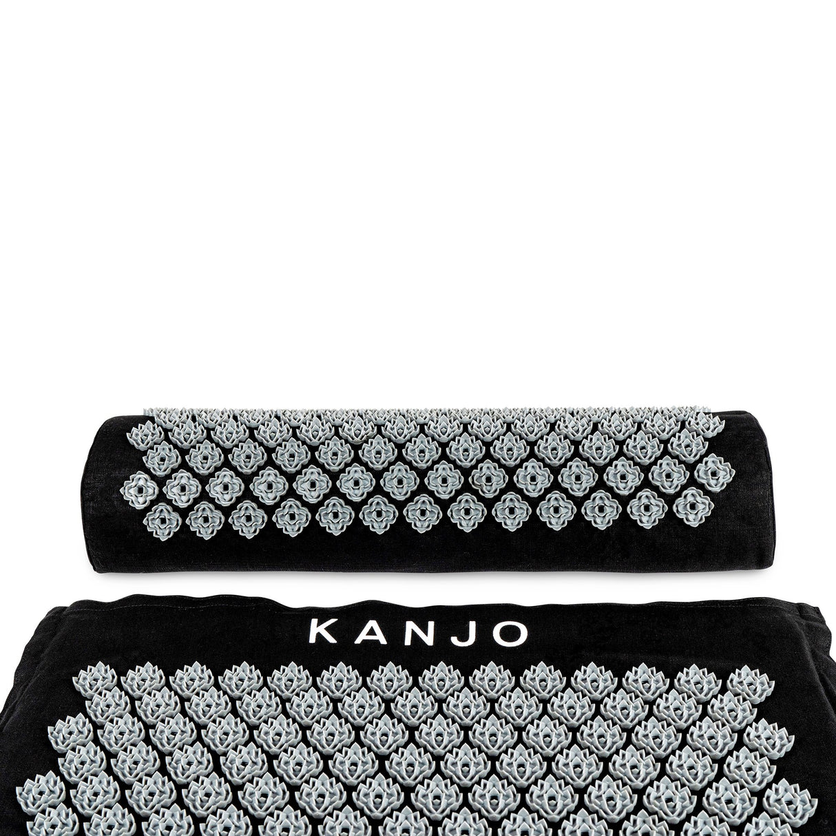 Kanjo Acupressure Mat Set Large Black / White Cotton-Linen Fabric / Memory Foam / Plastic Mat: 24 X 34 Inch / Pillow: 6 X 22 Inch - BeHope