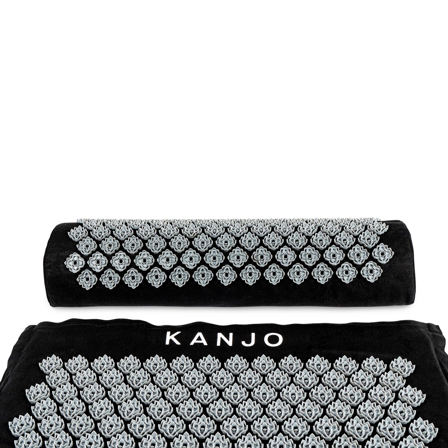 Kanjo Acupressure Mat Set Large Black / White Cotton-Linen Fabric / Memory Foam / Plastic Mat: 24 X 34 Inch / Pillow: 6 X 22 Inch - BeHope