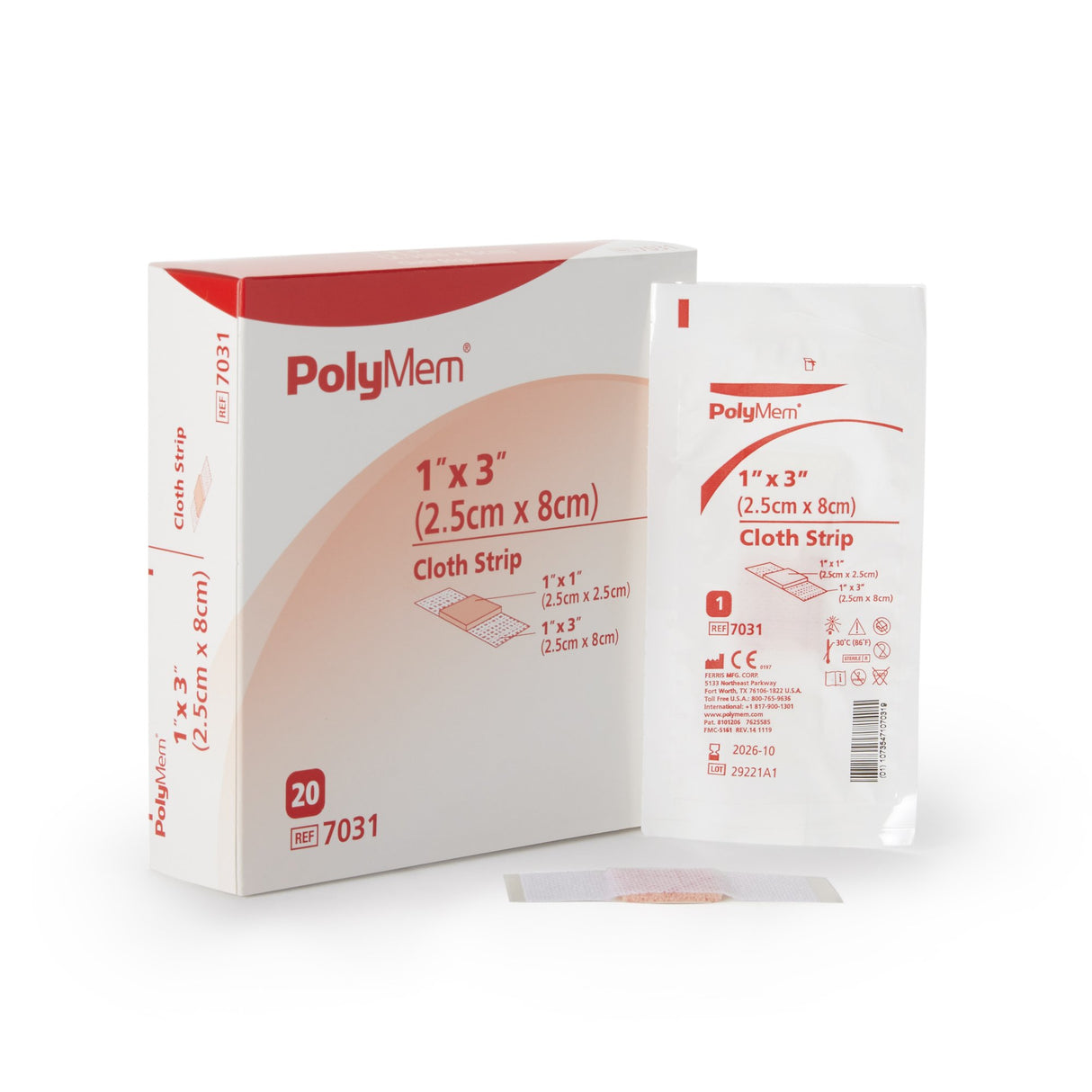 Adhesive Strip PolyMem® Polyurethane / Film Pink / White 1 X 3 Inch Sterile - BeHope