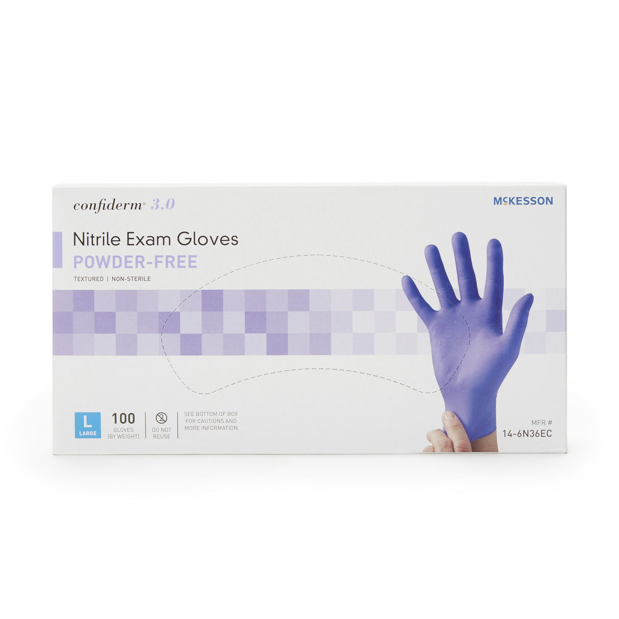 Exam Glove McKesson Confiderm® 3.0 Large NonSterile Nitrile Standard Cuff Length Textured Fingertips Blue Chemo Tested / Fentanyl Tested - BeHope