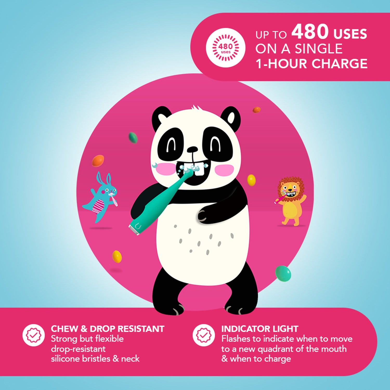 Sonic Toothbrush ISSA™ baby Kiwi Green Panda Ages Birth to 4 Years Silicone - BeHope