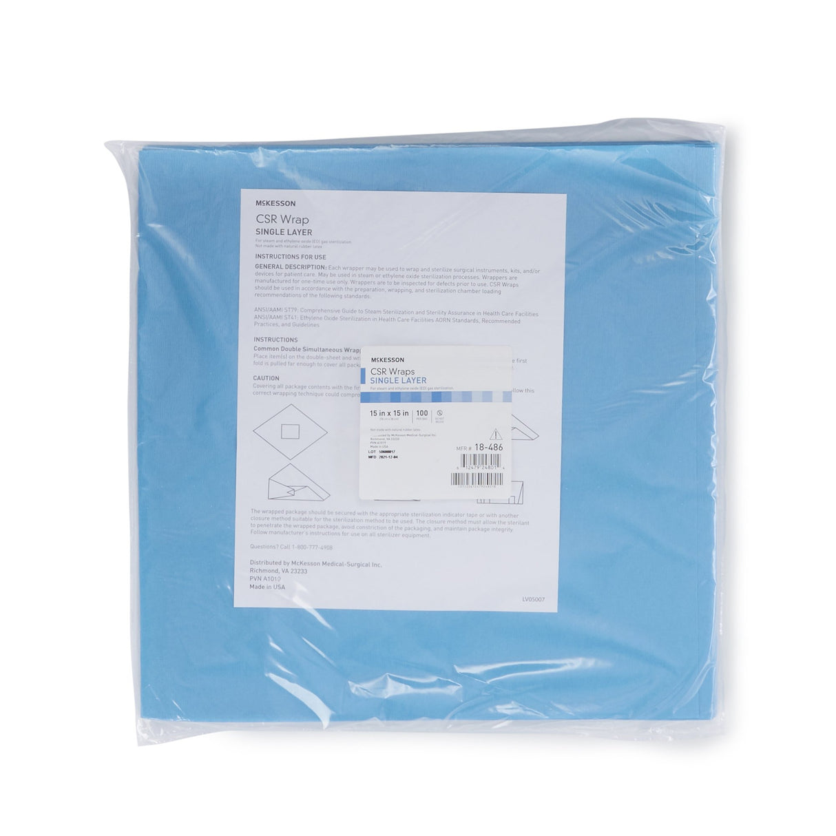 McKesson Sterilization Wrap Blue 15 X 15 Inch Single Layer Cellulose Steam / EO Gas - BeHope