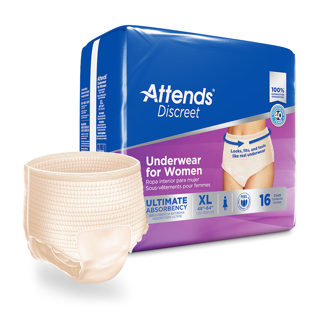 Female Adult Absorbent Underwear Attends® Discreet Pull On with Tear Away Seams X-Large Disposable Heavy Absorbency - BeHope