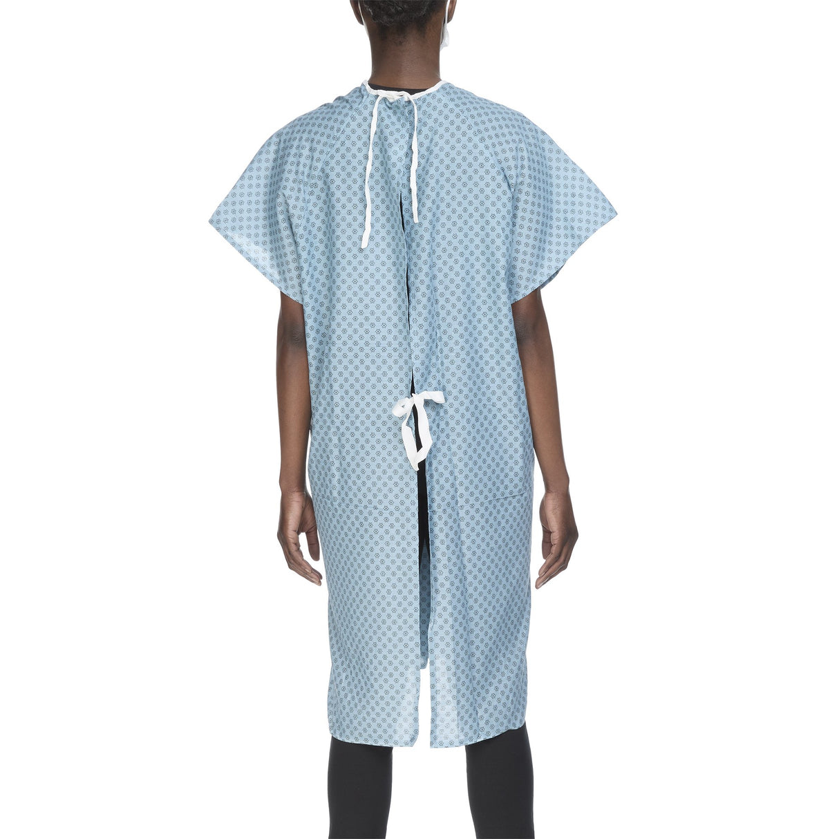 Patient Exam Gown One Size Fits Most Blue / White Print Reusable - BeHope
