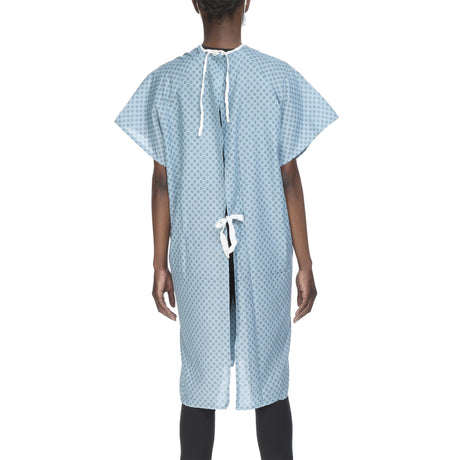 Patient Exam Gown One Size Fits Most Blue / White Print Reusable - BeHope