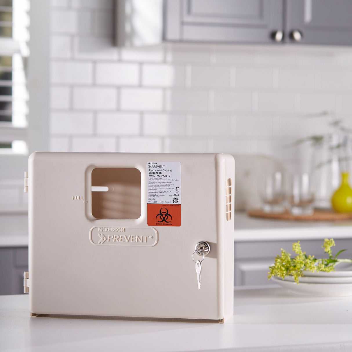 Sharps Container Cabinet / Wall Enclosure McKesson Prevent® High Impact Polystyrene Wall Mount Locking - BeHope