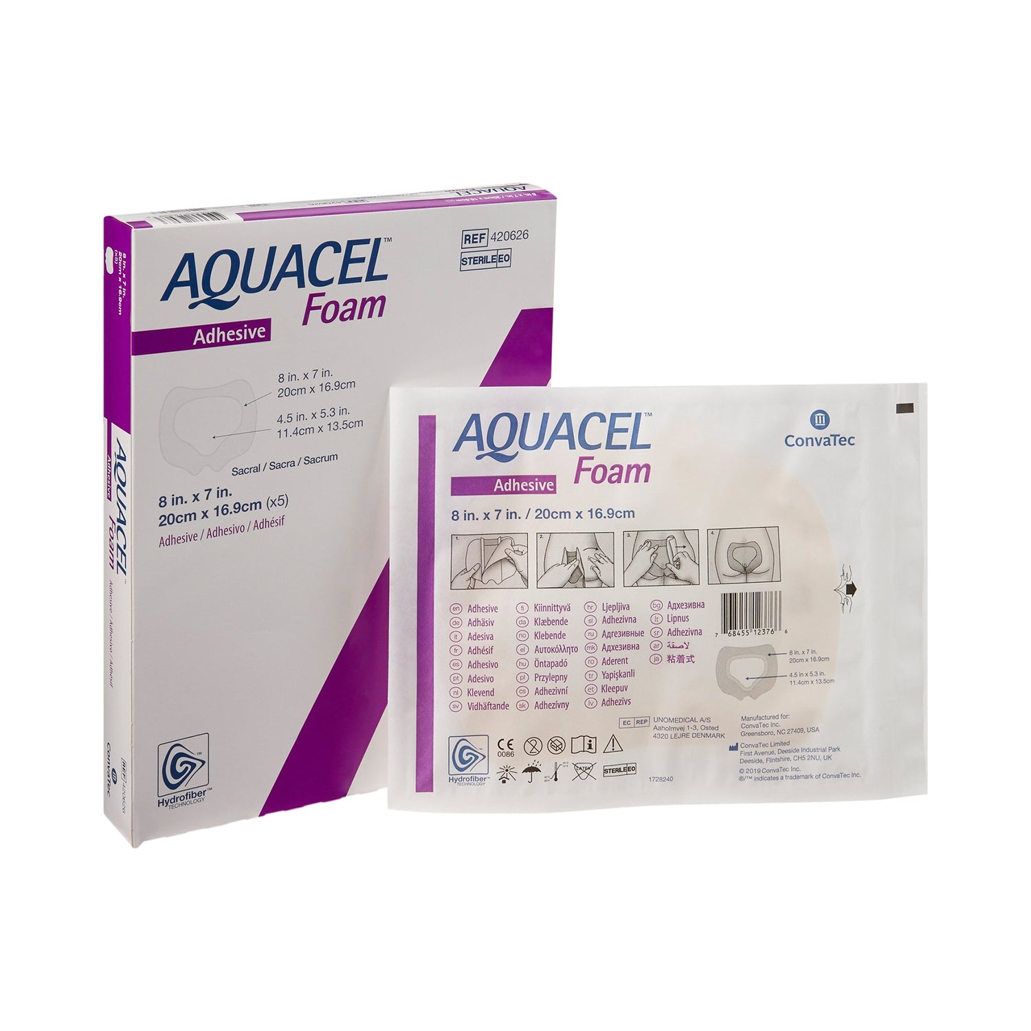 Foam Dressing Aquacel® 7 X 8 Inch With Border Waterproof Film Backing Silicone Adhesive Sacral Sterile - BeHope