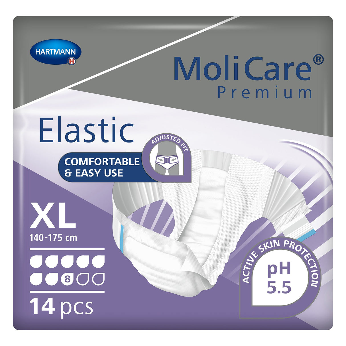 Unisex Adult Incontinence Brief MoliCare® Premium Elastic 8D X-Large Disposable Heavy Absorbency - BeHope