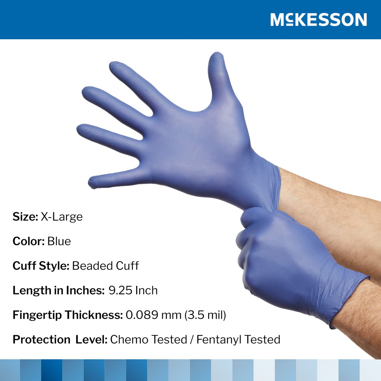 Exam Glove McKesson Confiderm® LDC X-Large NonSterile Nitrile Standard Cuff Length Fully Textured Blue Chemo Tested / Fentanyl Tested - BeHope