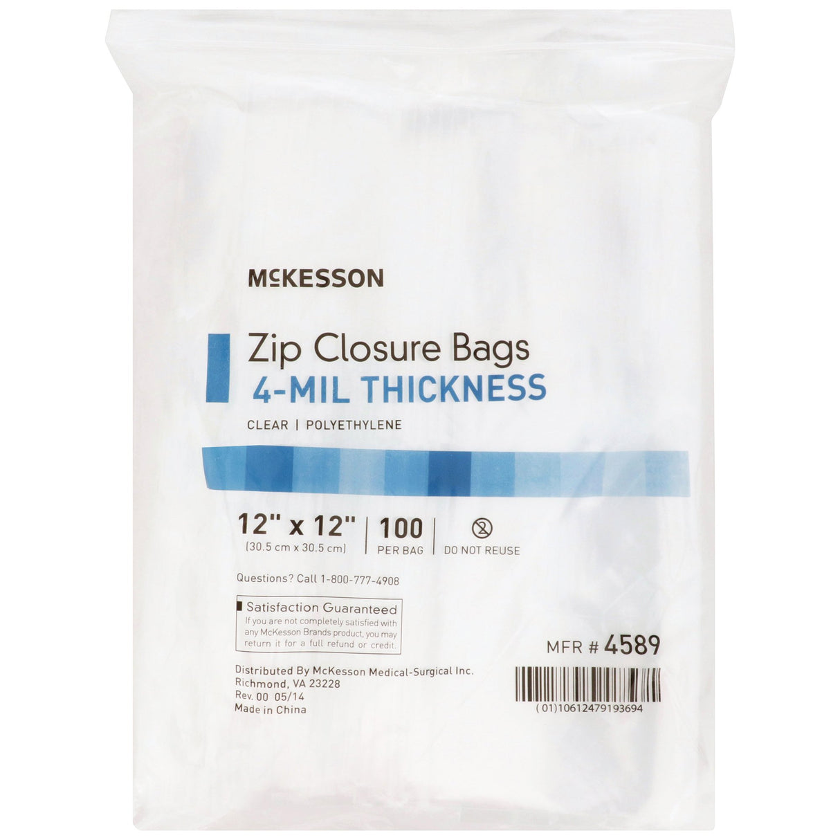 Reclosable Bag McKesson 12 X 12 Inch Polyethylene Clear Zipper Closure - BeHope