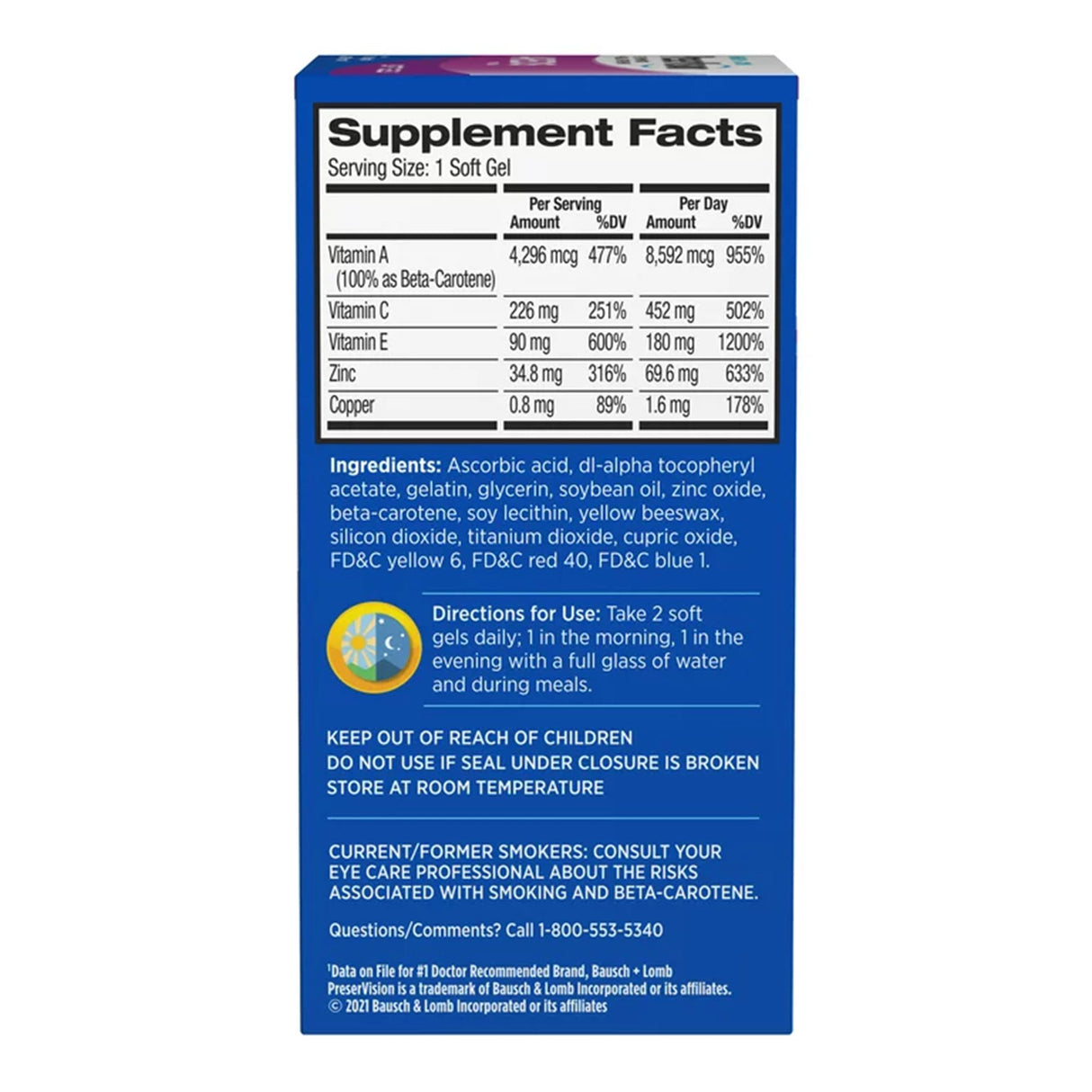 Vitamin Supplement PreserVision® Areds Beta-Carotene / Vitamin C 4,296 mcg - 226 mg Strength Capsule 120 per Bottle - BeHope