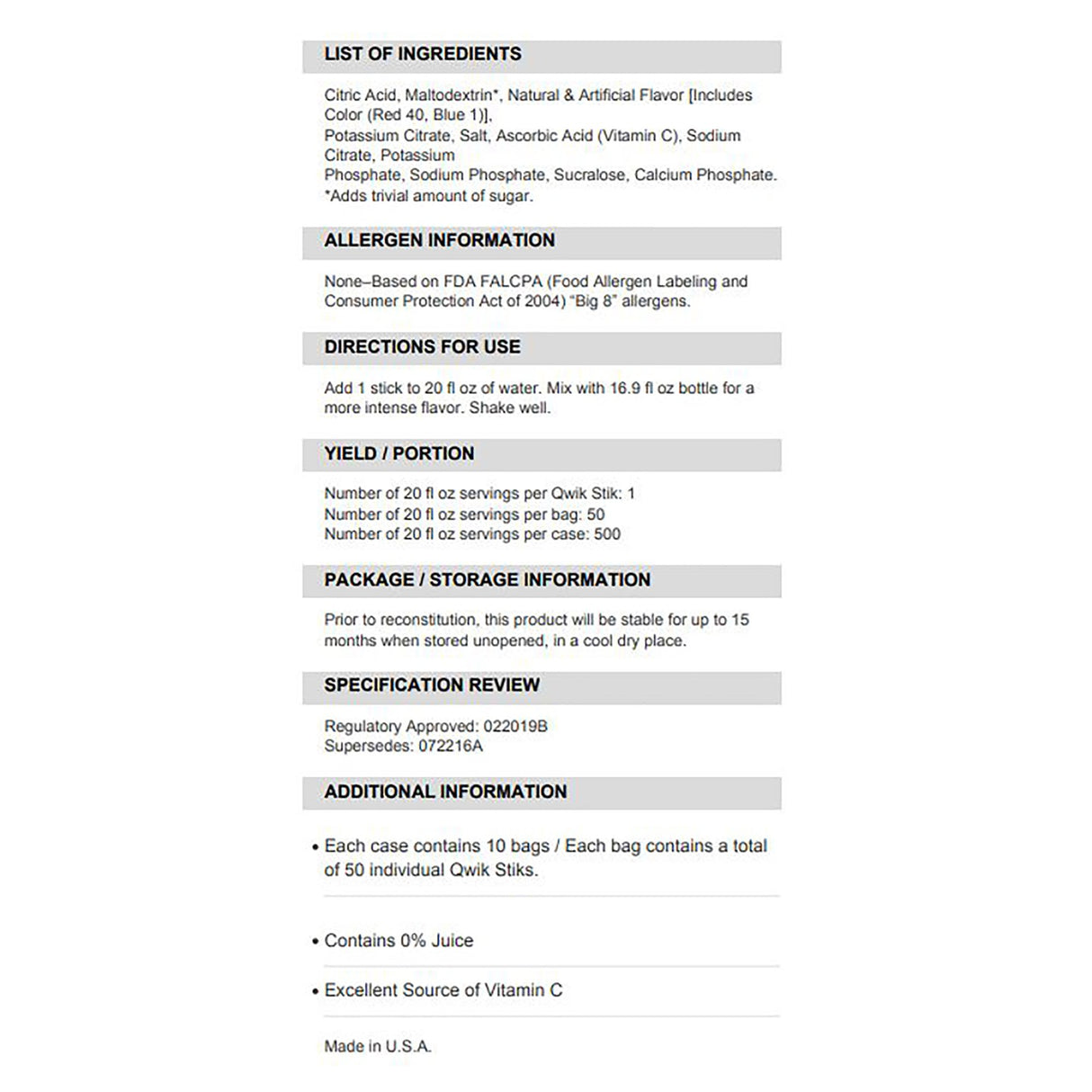 Oral Electrolyte Solution Sqwincher® Quik Stik® Zero Fruit Punch Flavor 0.11 oz. Electrolyte - BeHope