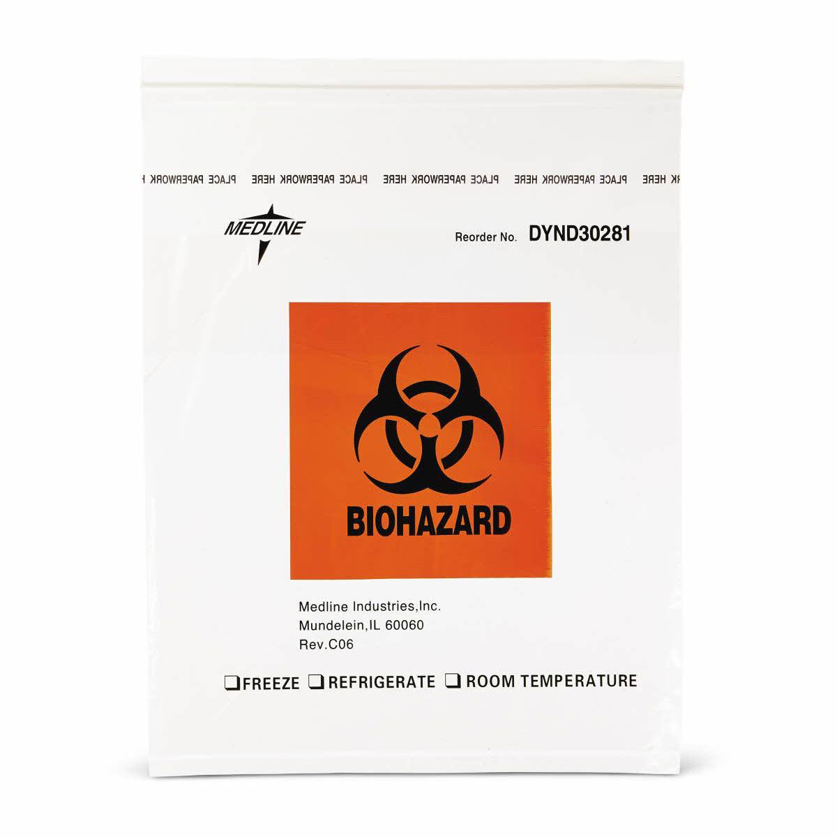 Specimen Transport Bag 12 X 15 Inch Zip Closure Biohazard Symbol / Storage Instructions NonSterile - BeHope