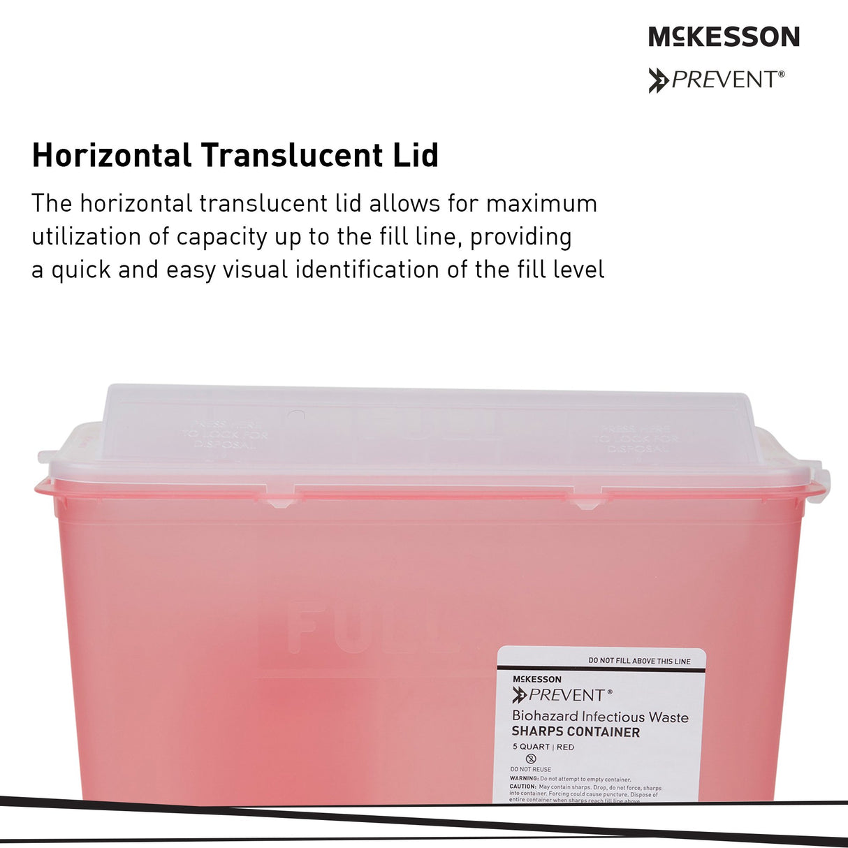 Sharps Container McKesson Prevent® Translucent Red Base 10-3/4 H X 10-1/2 W X 4-3/4 D Inch Horizontal Entry 1.25 Gallon - BeHope
