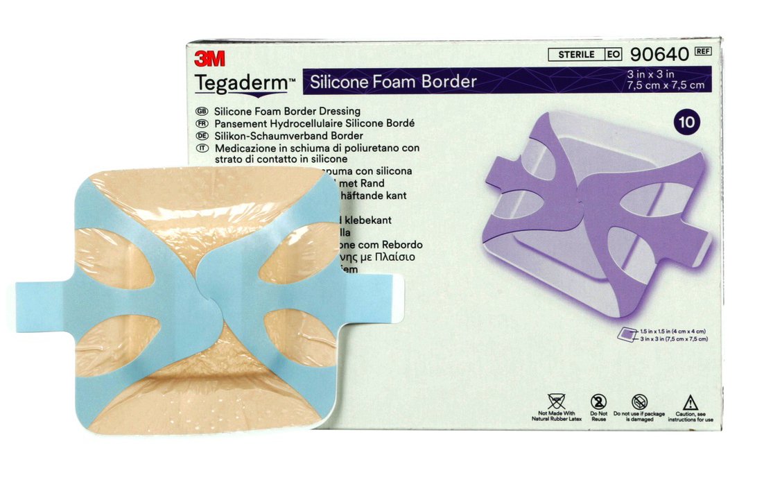 Foam Dressing 3M™ Tegaderm™ 3 X 3 Inch With Border Film Backing Silicone Adhesive Square Sterile - BeHope