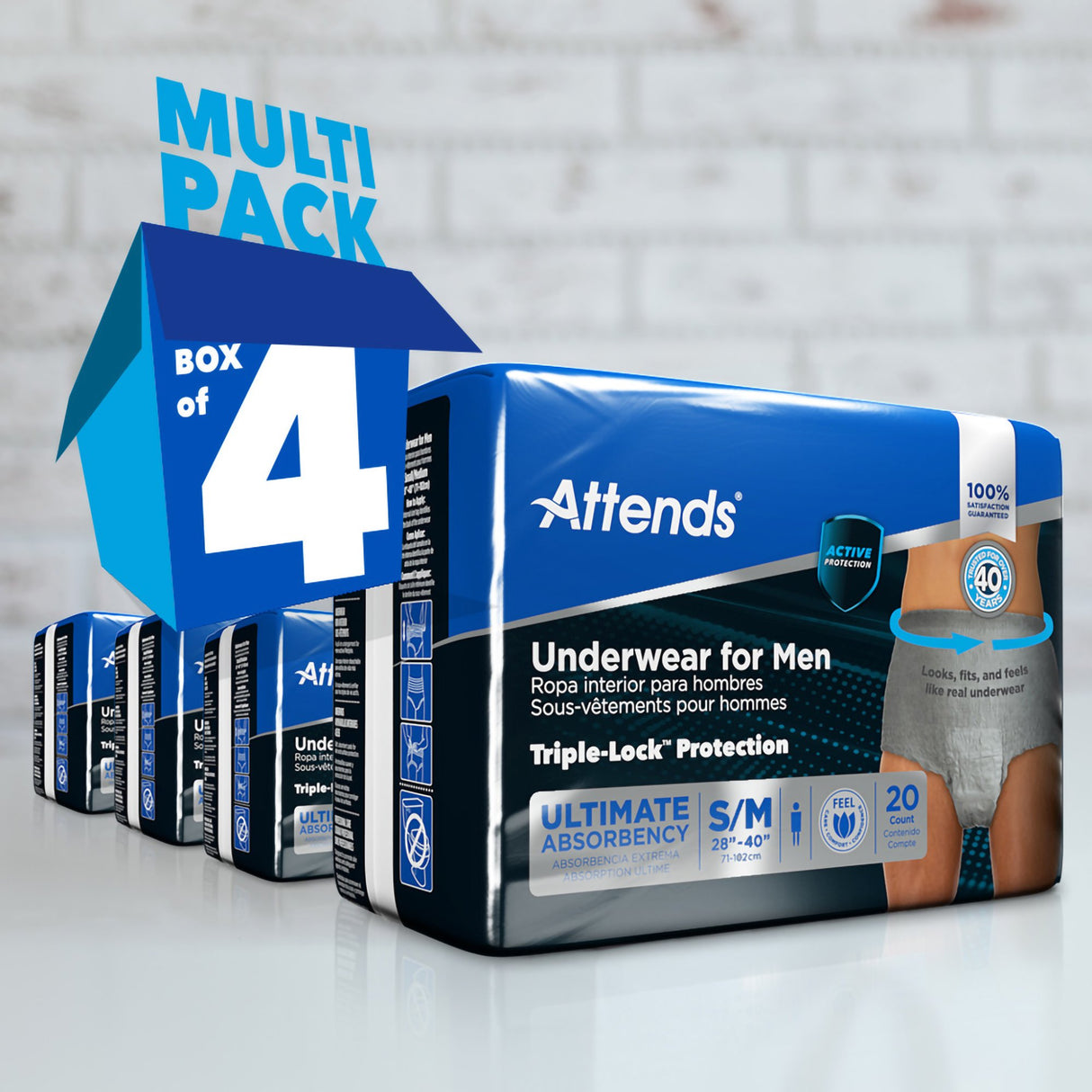 Male Adult Absorbent Underwear Attends® For Men Pull On with Tear Away Seams Small / Medium Disposable Heavy Absorbency - BeHope