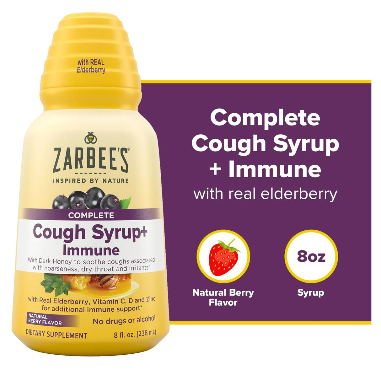 Cold and Cough Relief Zarbee's® Cough + Immune 11 g Strength Syrup 8 oz. - BeHope