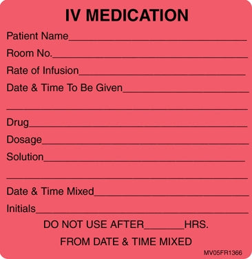 Pre-Printed Label MedVision® Anesthesia Label Fluorescent Red Paper IV Medication Added Black Syringe Label 2-7/16 X 2-1/2 Inch - BeHope