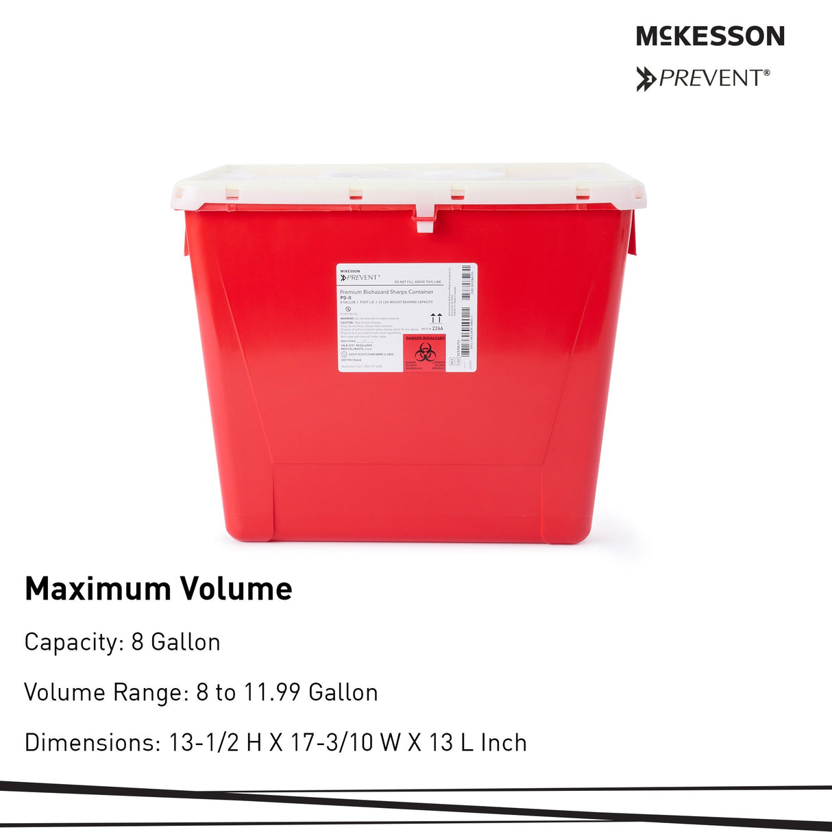Sharps Container McKesson Prevent® Red Base 13-1/2 H X 17-3/10 W X 13 L Inch Vertical Entry 8 Gallon - BeHope