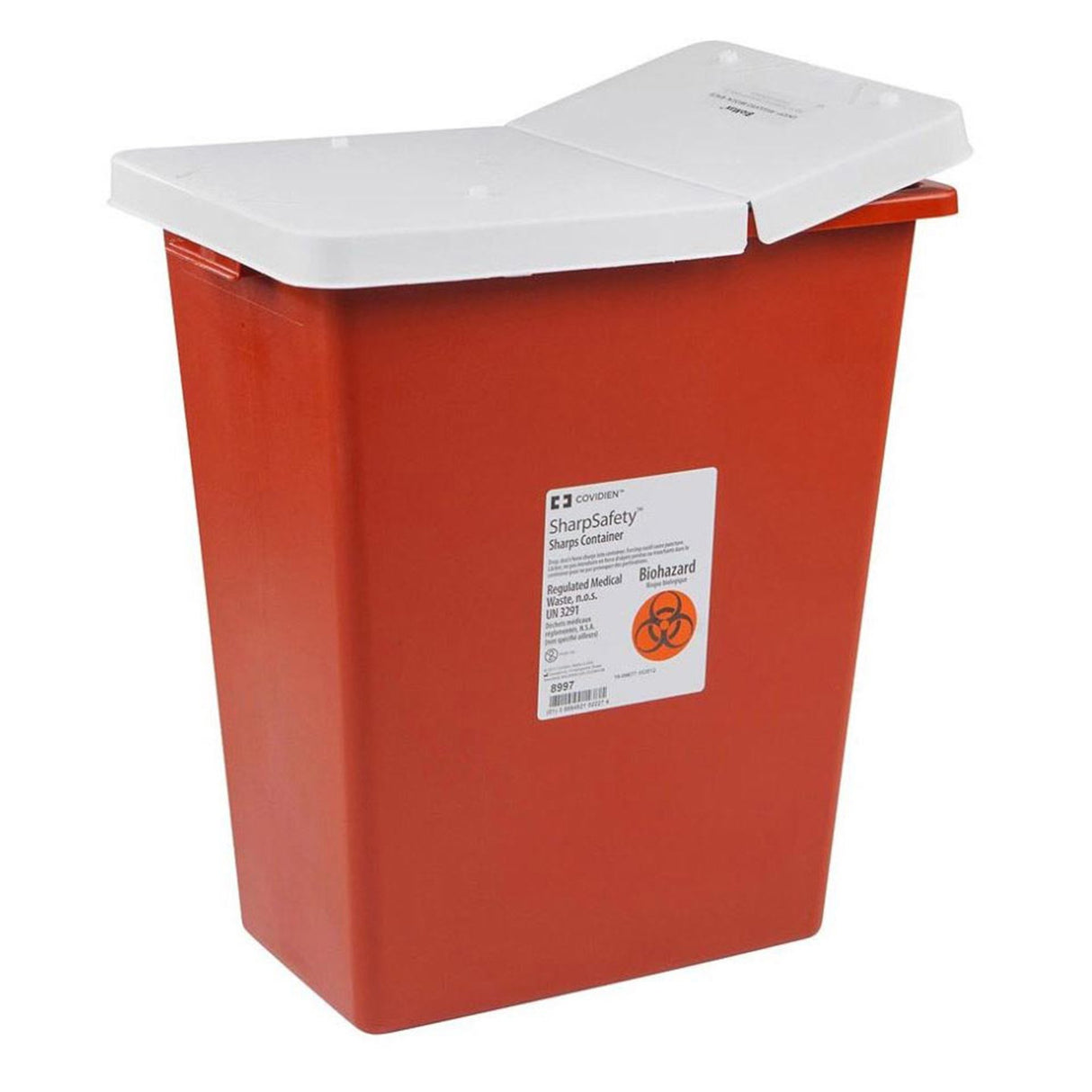Sharps Container SharpSafety™ Red Base 18-3/4 H X 18-1/4 W X 12-3/4 D Inch Vertical Entry 12 Gallon - BeHope