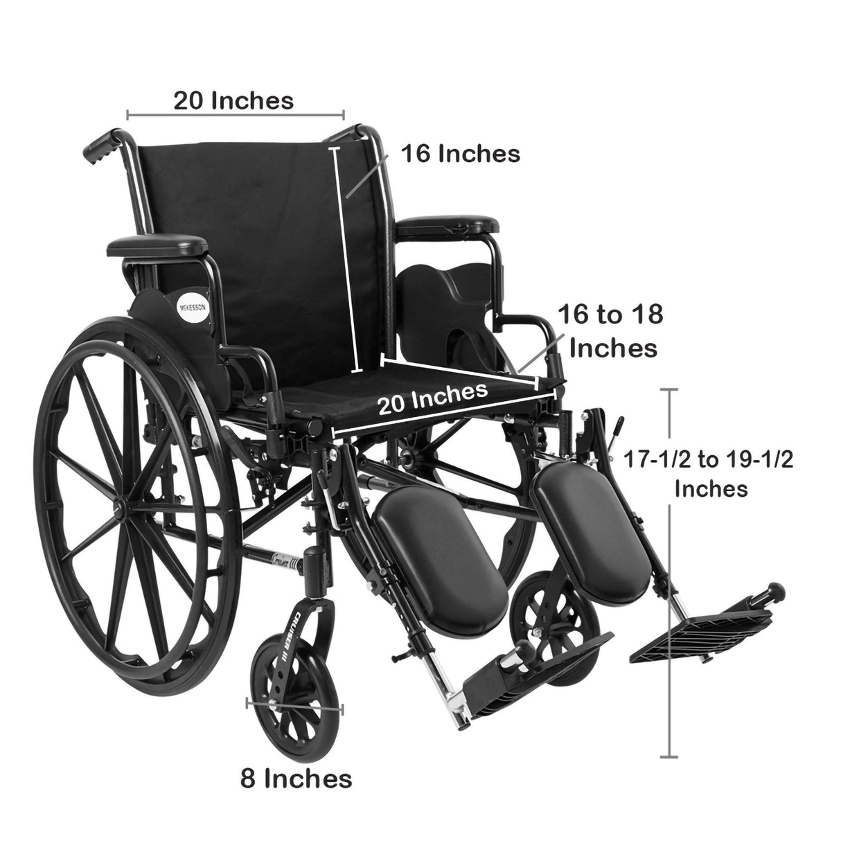 Lightweight Wheelchair McKesson Dual Axle Desk Length Arm Swing-Away Elevating Legrest Black Upholstery 20 Inch Seat Width Adult 300 lbs. Weight Capacity - BeHope