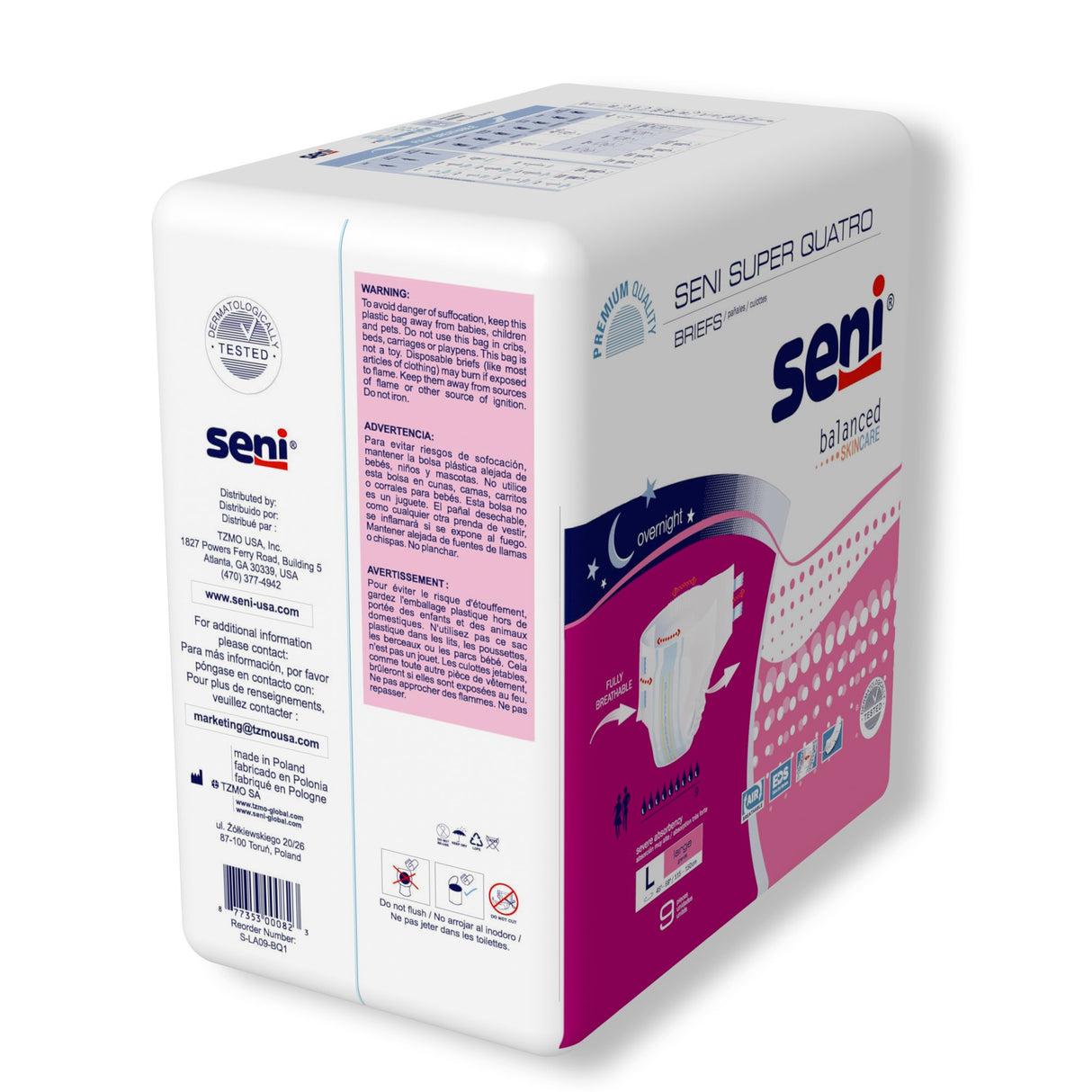 Unisex Adult Incontinence Brief Seni® Super Quatro Large Disposable Heavy Absorbency - BeHope