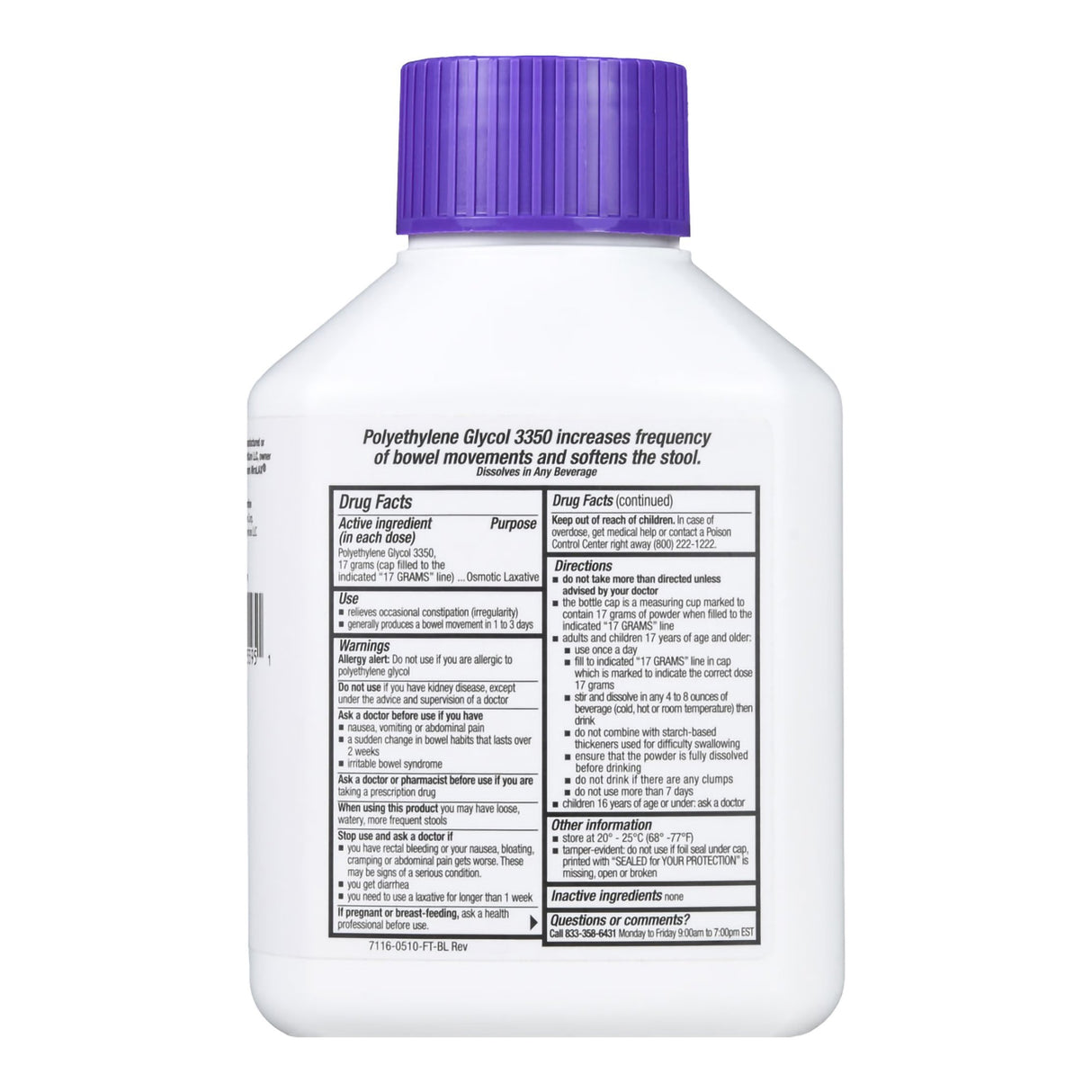 Laxative Foster & Thrive™ Unflavored Powder 17.9 oz. 17 Gram Strength Polyethylene Glycol 3350 - BeHope
