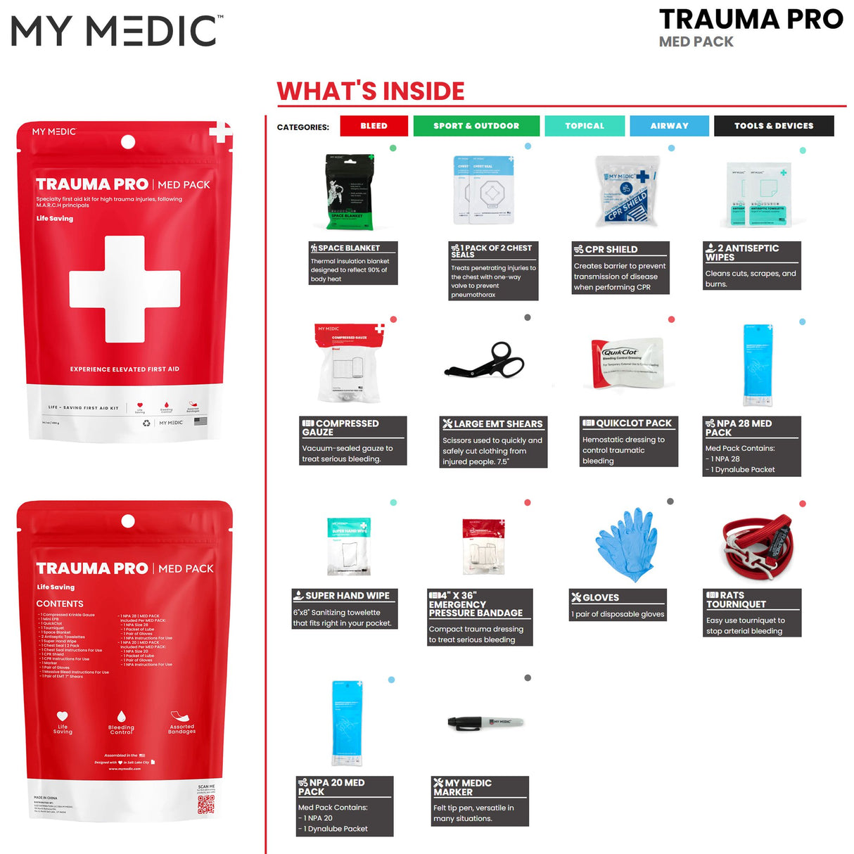First Aid Medical Pack My Medic™ MED PACKS Trauma Pro Pouch - BeHope