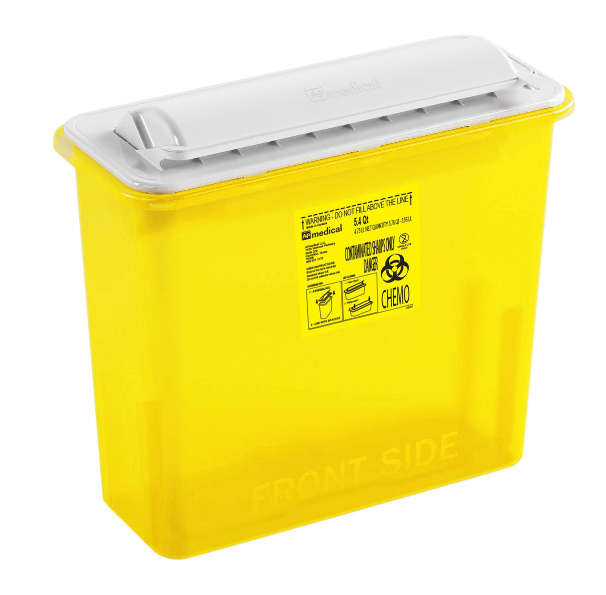 Chemotherapy Waste Container AP Line Yellow Base 12 L X 4-1/2 W X 10-4/5 H Inch Horizontal Entry 1.35 Gallon - BeHope