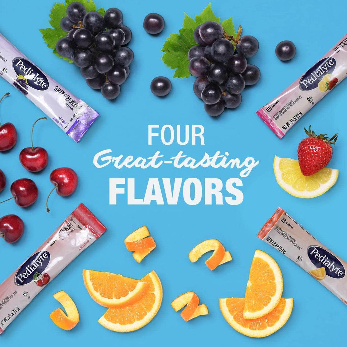Oral Electrolyte Solution Pedialyte® Powder Packs Fruit Punch / Grape / Apple / Strawberry Flavor 0.3 oz. Electrolyte - BeHope