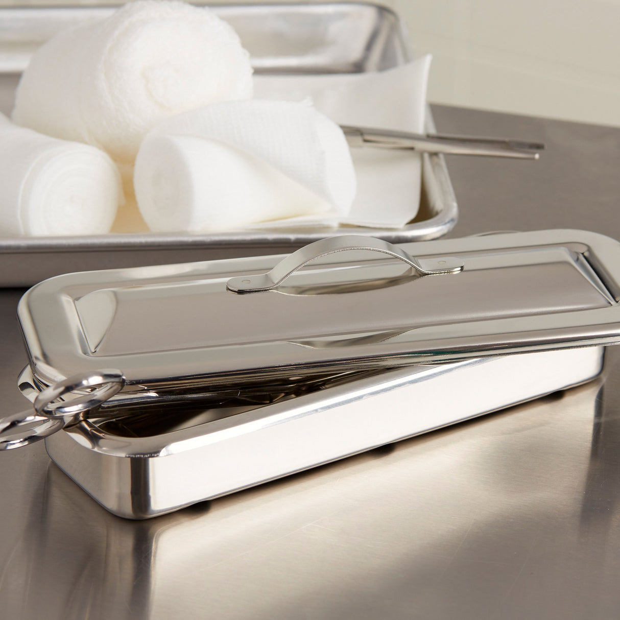 Instrument Tray McKesson Strap Handle Stainless Steel 8-1/2 X 3 X 1- 1/2 Inch - BeHope