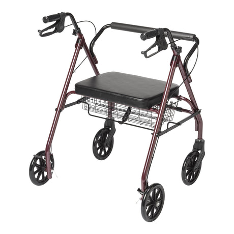 Bariatric 4 Wheel Rollator McKesson Red Adjustable Height / Folding Steel Frame - BeHope