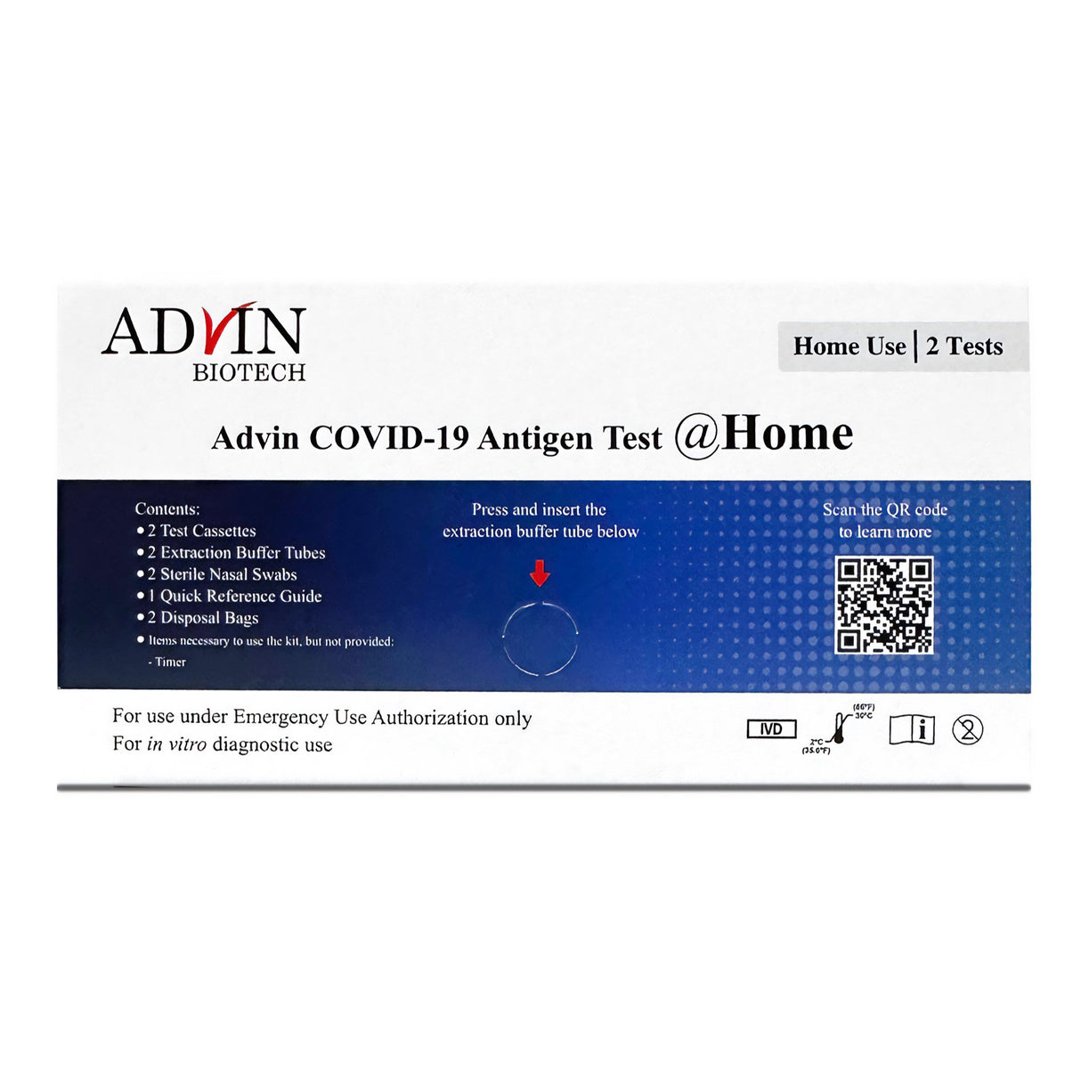 Respiratory Test Kit Advin COVID-19 Antigen Test 2 Tests per Kit - BeHope
