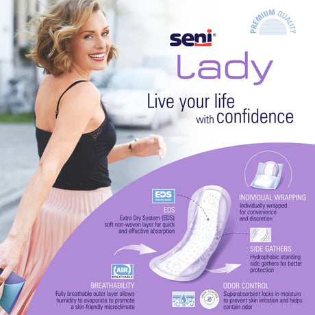 Bladder Control Pad Seni® Lady Moderate 11 Inch Length Moderate Absorbency Super Absorbent Core One Size Fits Most - BeHope