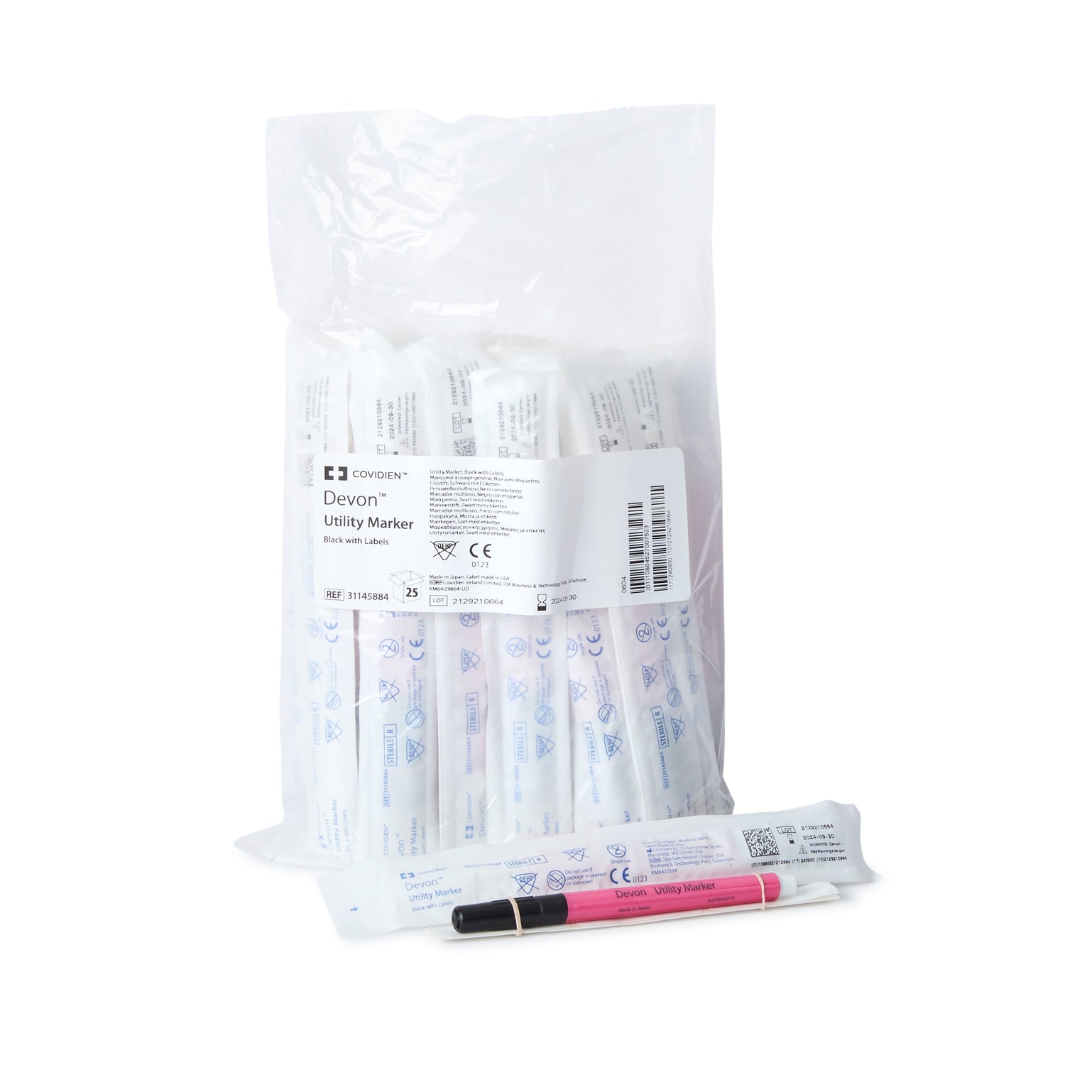 Medical Utility Marker with Labels Devon™ Permanent Black Ink Sterile Full Size Fine Tip - BeHope