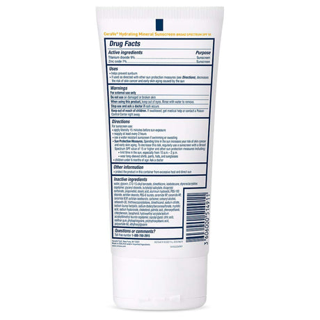 Sunscreen CeraVe® Hydrating Mineral Sunscreen SPF 50 Lotion 5 oz. Tube - BeHope