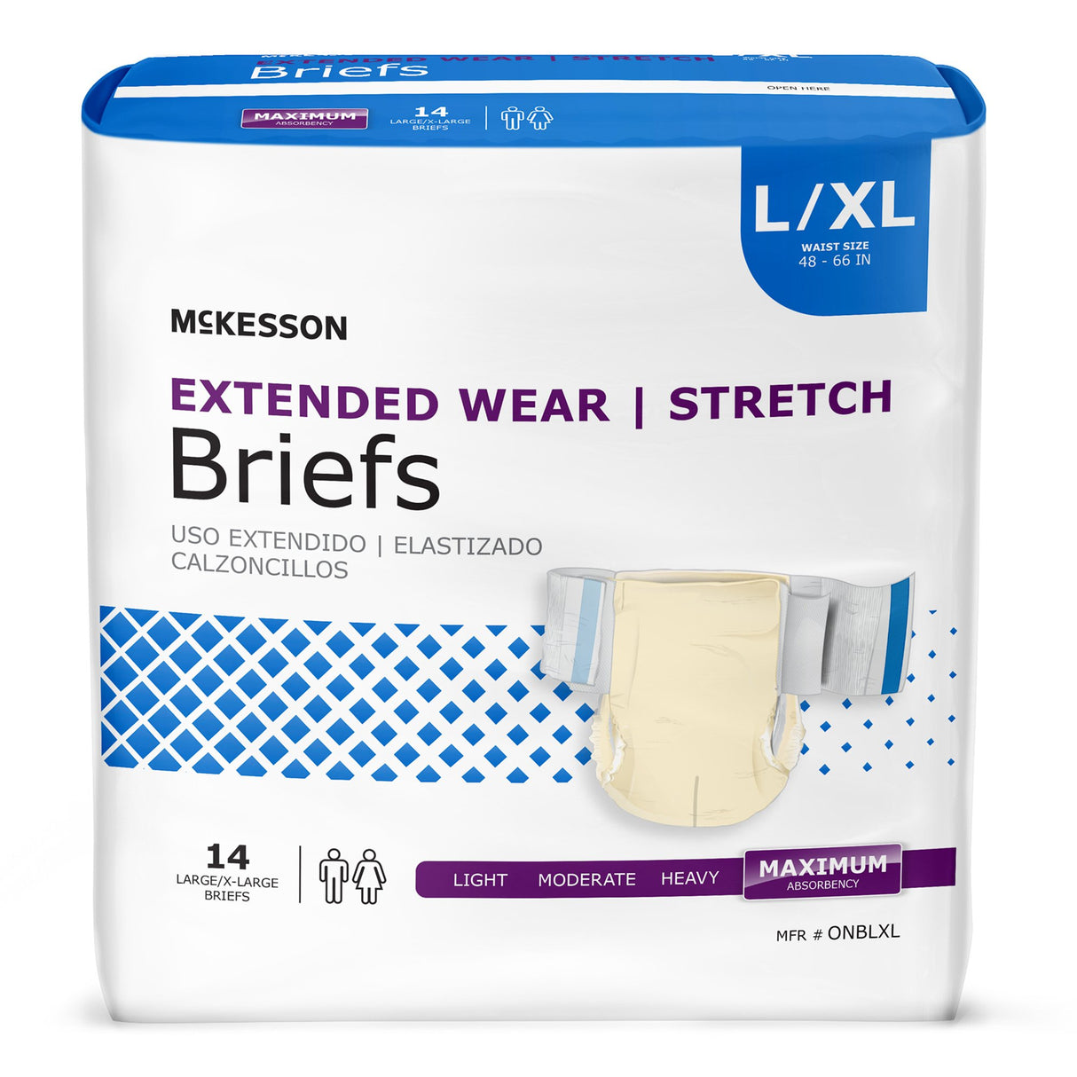Unisex Adult Incontinence Brief McKesson Extended Wear Large / X-Large Disposable Heavy Absorbency - BeHope